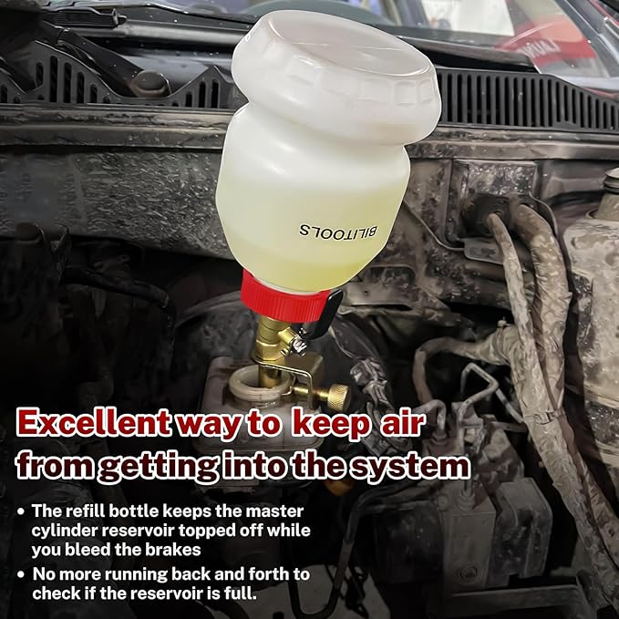 BILITOOLS 1L Universal Cylinder Brake Fluid Refilling Bottle Automatic Brake Service Dispensiong Flush Tool, Easy Operation for Cars, Motorcycles and for Clean & Efficient Brake Maintenance