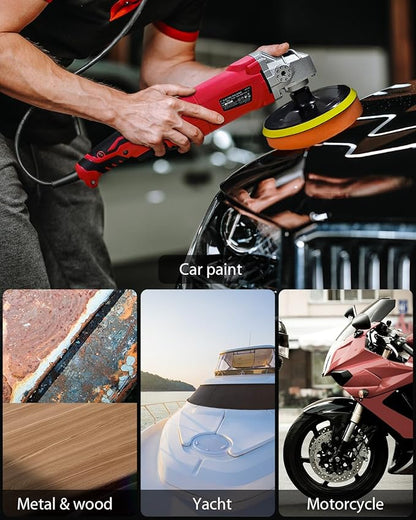 AVID POWER Car Buffer Polisher, 1200W 7 Inch/6 Inch Rotary Buffer Waxer, 6 Variable Speed 1600-3500 RPM, Detachable Handle & Side Handle for Car Detailing, Boat Sanding, Polishing and Waxing