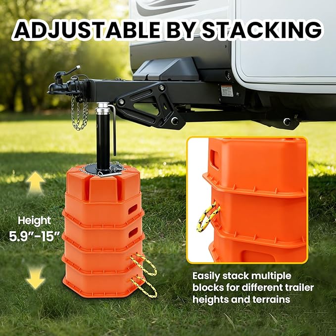 HOXWELL 6" H Trailer Jack Block 4 Pack with Bag, 40000 lbs Capacity per Camper RV Stabilizer Blocks for Any Tongue Jack, Post, Foot, Round Square or Scissor Stabilizer, Stackable & Portable, Orange