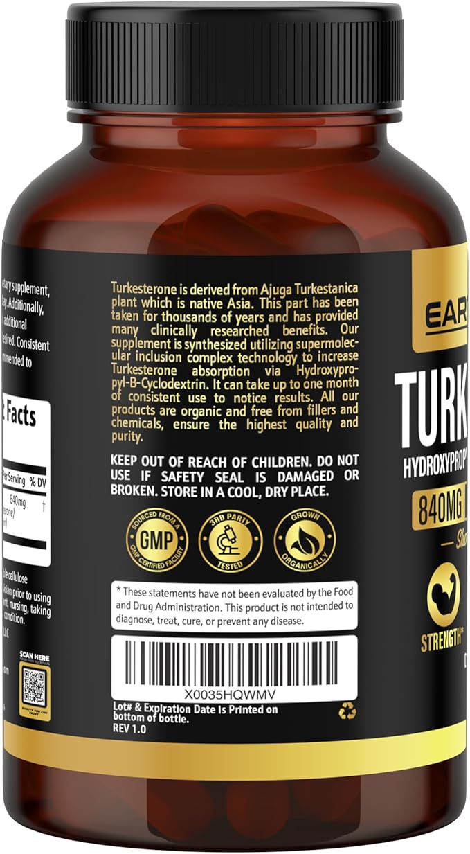 Turkesterone 840 mg – Natural Testosterone Support - 100% Pure Turkesterone Supplement for Men & Women - Ajuga Turkestanica Extract - Made in USA & 3rd Party Tested for Strength, Energy & Vitality