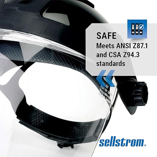 Sellstrom DP4 Face Shield - Lightweight Mask with High Impact Crown & Ratchet Headgear for Work, Grinding, Cutting - ANSI Z87.1 - Anti Fog Polycarbonate Window