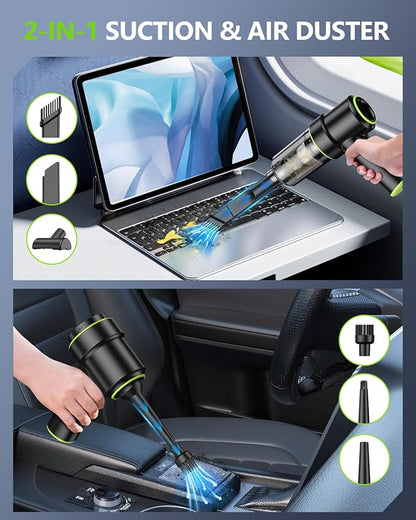 CODN Handheld Car Vacuum Portable Cordless, 2 in 1 Handheld Vacuum Cleaner 12000PA Air Duster with Multi-Nozzles and LED Light, Mini Hand Held Vacuum Rechargeable for Home, Car, Office, Pet Hair
