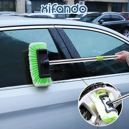 Car Wash Brush with Long Handle – Five-Sided Soft Bristle Brush for Car, Truck, SUV, RV, Boat & House Siding Cleaning(Green)