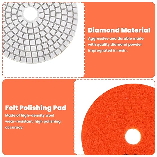XLIUAX 20 Pack Diamond Polishing Pads Set, 4 Inch Wet/Dry Granite Stone Polish Pad Kit 30-10000 Grit with 5/8’’-11 Backer Pad Drill Grinder Adapter and Wool Disc for Marble Rock Concrete Stone Quartz
