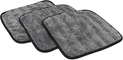 The Rag Company Gauntlet Car Drying Towel - 70/30 Korean Microfiber, Dries Faster Without Scratching, 900gsm, 12x12 inches, Ice Grey/Grey, 3 Pack
