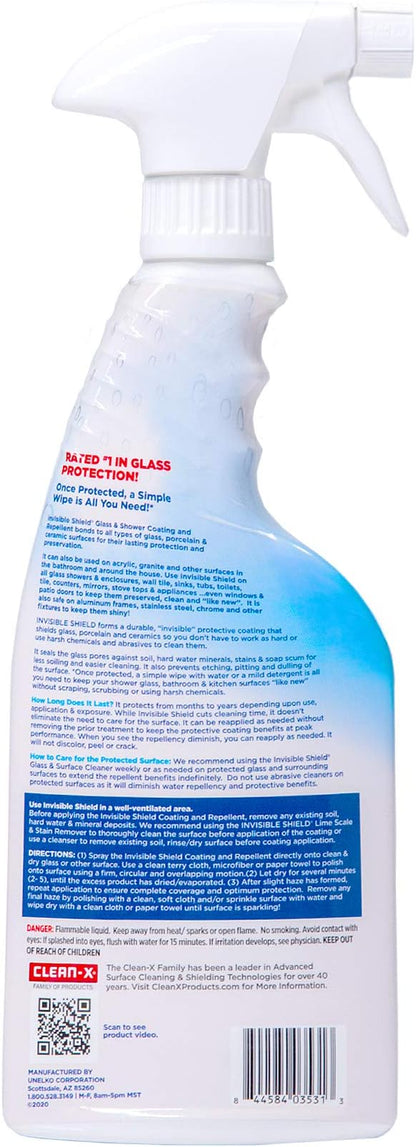 Invisible Shield Glass Shower Coating Spray for Showers, Mirrors, Windows, Wall Tile Against Soap Scum, Hard Water Minerals and Grime with Long Lasting Protection (2 Pack) 16 oz