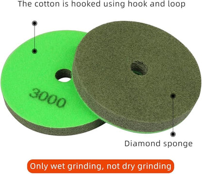 4" Diamond Sponge Fiber Polishing Pad 3000 Grit - Polishing Tile Stone Marble Concrete Ceramics Glass 2Pcs