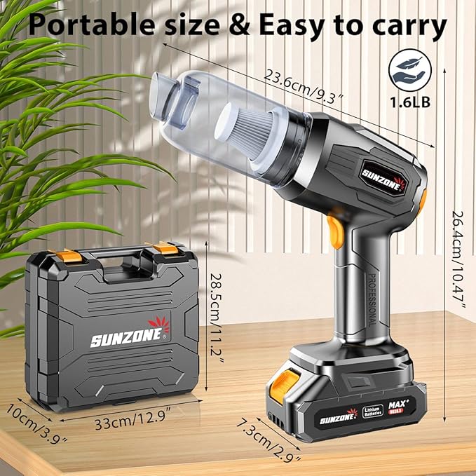 sunzone Handheld Car Vacuum Cleaner, Cordless Vacuum Cleaner with 20KPa Powerful Suction and Blower, Portable Hand Held Vacuum with Multi-Nozzles for Car, Home, Office, Pet (Black)