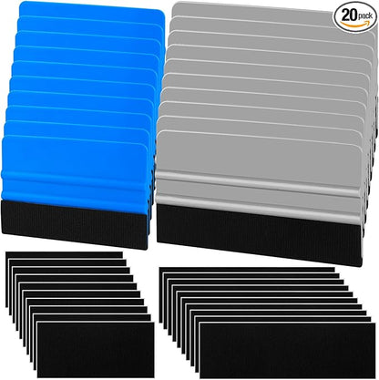 20 Pack Vinyl Wrap Squeegee 4 Inch / 6 Inch Felt Edge Squeegee Window Film Tint Tool Decal Applicator Scraper Tool Wallpaper Smoothing Tool with 20 PCS Black Fabric Felt