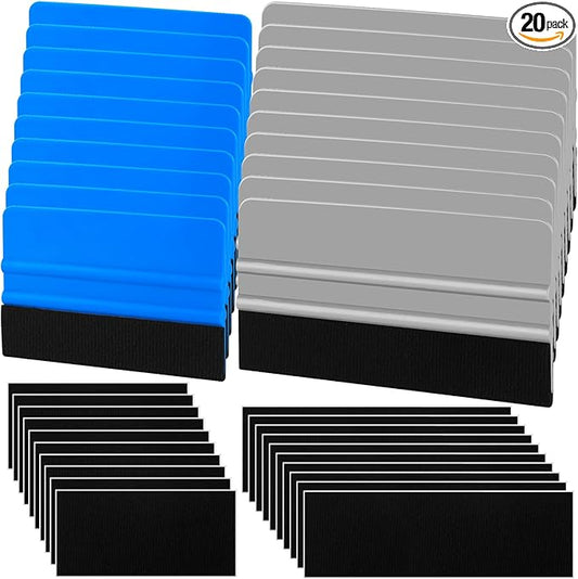 20 Pack Vinyl Wrap Squeegee 4 Inch / 6 Inch Felt Edge Squeegee Window Film Tint Tool Decal Applicator Scraper Tool Wallpaper Smoothing Tool with 20 PCS Black Fabric Felt