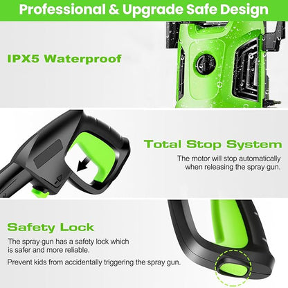 Pressure Washer 4800 PSI Power Washers Powered with 33ft Pressure Hose, 4 Nozzle and Foam Cannon, Powerwashers for Home, Cars, Patio, Green