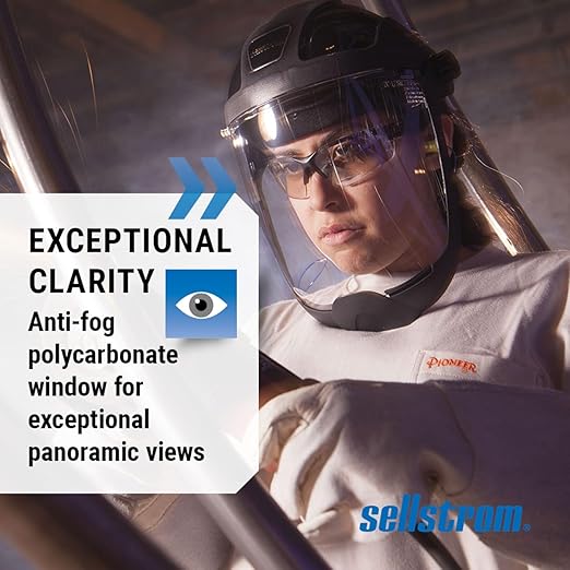 Sellstrom DP4 Face Shield - Lightweight Mask with High Impact Chin Guard, Crown & Ratchet Headgear for Work, Grinding, Cutting - ANSI Z87.1 - Anti Fog Polycarbonate Window