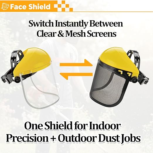 ascavs Face Shield for Grinding & Cutting, Clear Anti-Fog Visor Tested to ANSI Z87.1 with Replaceable Mesh Screen, Full Face Protection with Adjustable Ratchet Headband for Woodworking & Yard Work