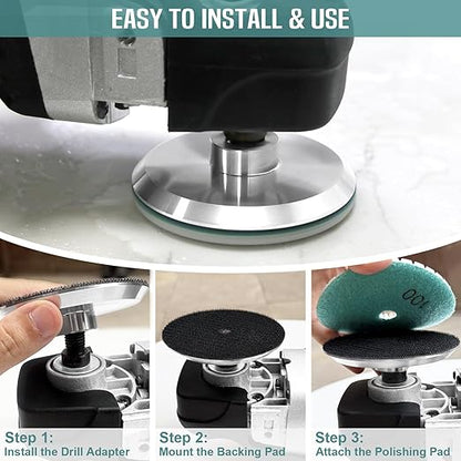 ZYZLE 13 Packs 4 inch Diamond Polishing Pads Kit Wet/Dry with 5/8"-11 Backer Pad Granite Bufffing Sanding Set 50-10000 Grit for Concrete Stone Marble Tile Quartz Rock