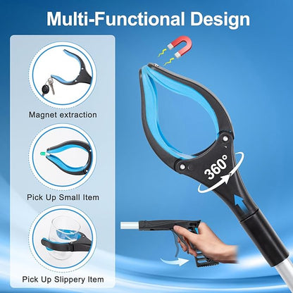 Grabber Reacher Tool - 32” Extra Long Foldable Gripper and Reaching Tool - Heavy Duty Pick Up Stick Grabbers for Seniors, Trash, Surgery Recovery Must Haves Gifts (Blue-2pc)