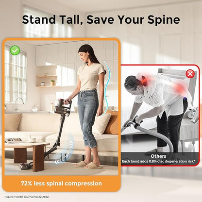 RONEAIR Cordless Vacuum Cleaner,Cleans Under Furniture Without Bending,450W 40Kpa 45Min Vacuum Cleaners for Home,Self-Standing,Powerful Stick Vacuum Cordless for Hard Floors,Carpets,Pet Hair,Car