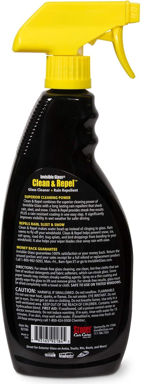 Invisible Glass 92184 Clean & Repel – Glass Cleaner and Rain Repellent Spray, Cleans Exterior Windshields, Repels Rain, Sleet, Snow, Improves Wet Weather Driving Visibility – 22 fl oz