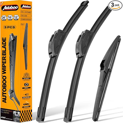AUTOBOO 26"+16" Windshield Wipers with 12" Rear Wiper Blade Replacement for Toyota RAV4 2019 2020 2021 2022 2023 2024,Mazda 5 2015 2014 2013 2012 2011 2010-2006 -Original Factory Quality (Pack of 3)