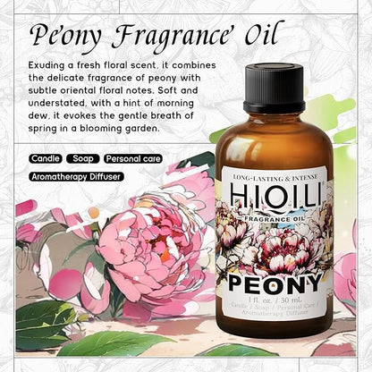HIQILI Peony Fragrance Oil for Home Diffuser, Idea for Making Candle, Women's Perfume, Car Air Freshener, Skin & Body Care - 1 Fl Oz