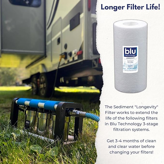 GoBluTech Trio RV Water Filter Recharge Pack for R3 & AR3-2.5” x 5” for RV Water Filter System, 0.2 Micron High Flow, Granular Activated Carbon “Tasty”, and Sediment “Longevity” - US Veteran Owned