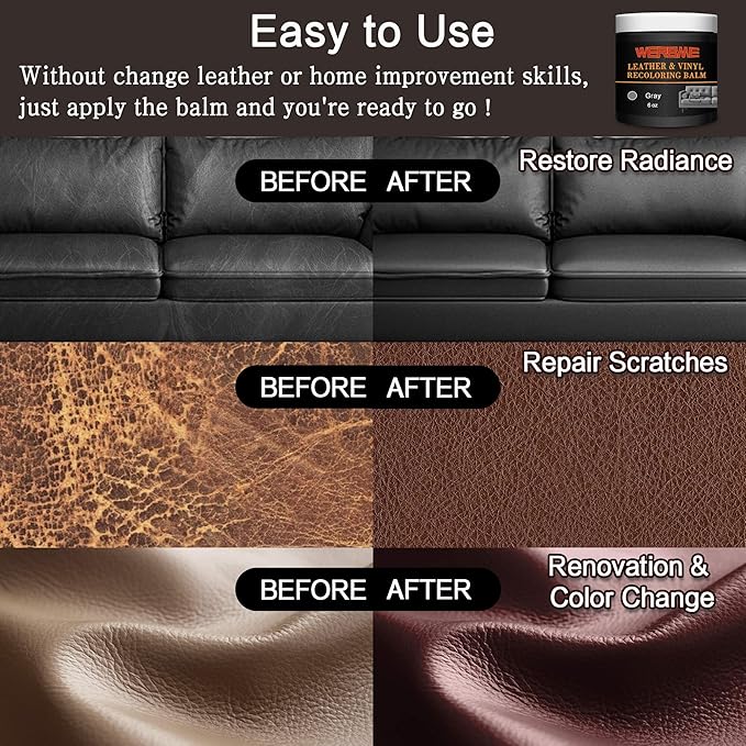 WERBME Leather Recoloring Balm & Color Restorer - Multipurpose Dye & Paint for Faded Leather Couches, Car Seats, Shoes | Fix Scratches on Clothing, Furniture & Accessories(Gray)