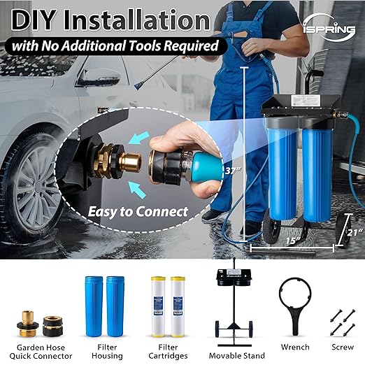 iSpring Spotless Water System for Car Wash, Deionized Water System with Rolling Cart, Spot Free Solutions for All Vehicles, Motorcycles, RV, Bikes, Boats, Yachts, and Windows, Model: WGB22BD