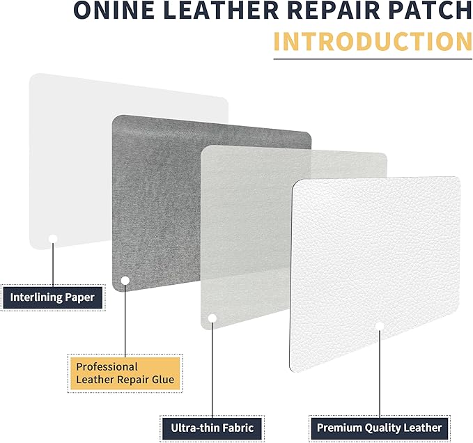 ONine Leather Repair Patch，Leather Repair Tape, 16 x 48 inches Leather Repair Patch for Furniture,Vinyl Repair kit，Leather Couch Patch，for Sofas, Furniture, car Seats(White-Litchi Grain)