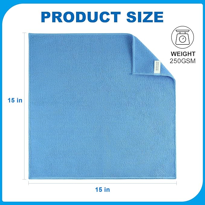 Microfiber Cleaning Cloths 15"x15" – 270GSM Plush Lint-Free Towels for Cars & Auto Detailing, Super Absorbent Car Wash Cloths for Drying, Polishing, Glass & Household(10 Pack)