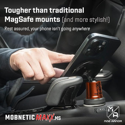 Mob Armor MobNetic Maxx MS - MagSafe Compatible Car Phone Mount w/ 90º Tilt, 360º Rotation & Durable Aluminum Build, Magnetic Holder for iPhone & Android Devices, USA Assembled - Orange Chrome