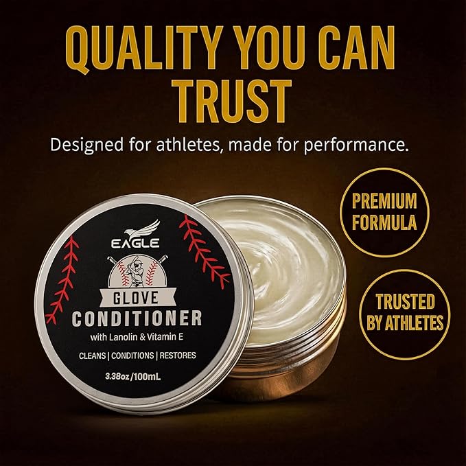 Eagle Leather Glove Conditioner Cream 2pc Set with Conditioning Balm & Cloth – Restore, Soften & Protect Baseball Mitts, Softball Gloves, Football Leather & Sports Gear