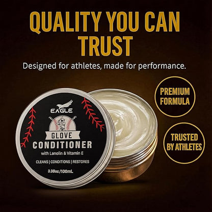 Eagle Leather Glove Conditioner Cream 2pc Set with Conditioning Balm & Cloth – Restore, Soften & Protect Baseball Mitts, Softball Gloves, Football Leather & Sports Gear