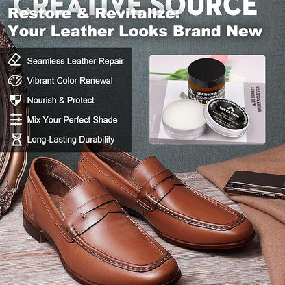8.5 OZ Leather Recoloring Balm with 100ML Leather Conditioner - Light Brown Leather Repair Kit for Furniture, Leather Dye, Recolor, Renew, Repair & Restore Aged, Faded, Cracked, Peeling and Scuffed