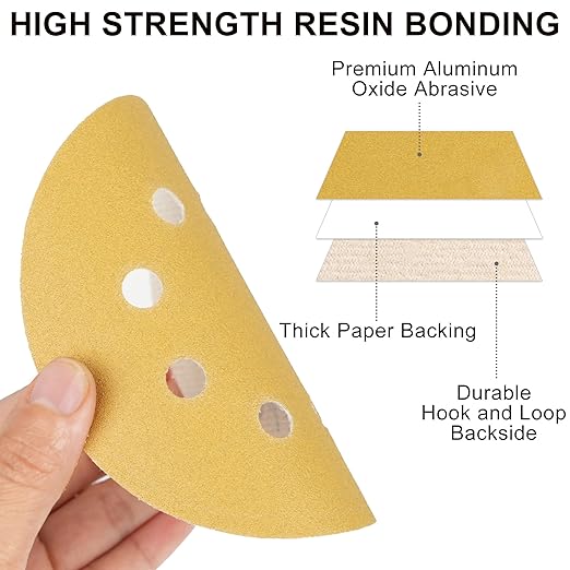 LotFancy 100 PCS 150 Grit Sandpaper, 5 Inch 8 Hole Sanding Disc Aluminum Oxide, Orbital Sander Sandpaper for Stripping Paint, Sand Paper for Wood, Plastic, Rust Removal, Random Orbital Sander Pads