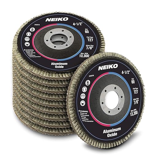 NEIKO 11107A 10 Pack Aluminum Oxide Flap Discs 4-1/2 for Angle Grinder, 60 Grit Flapper Wheel, Flat T27 Grinding Wheel 4.5 Inch Flap Disc, 7/8" Arbor Grinding Disc, Wood & Metal Sanding