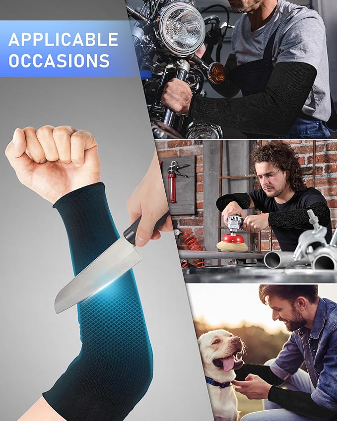 Geyoga 2 Pairs Arm Sleeves Guards Arm Protectors for Thin Skin and Bruising Protective Cut Resistant Sleeves for Men Women(X-Large,Hppe,Black)