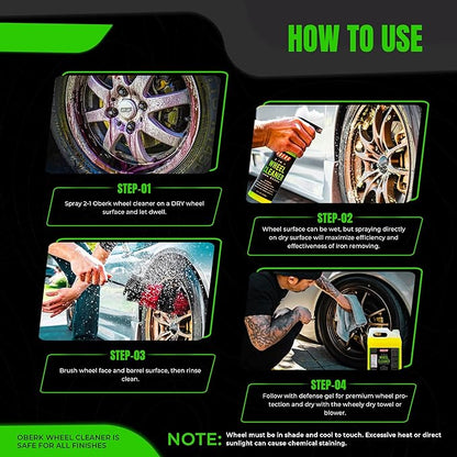 Oberk 2-in-1 Wheel Cleaner & Iron Remover – pH Neutral Iron Decon Spray for Car Detailing – Safe on Painted, Chrome, Aluminum, Powder-Coated Wheels (2 in1 Wheel Cleaner Gallon - 128oz)