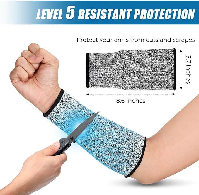 2 Pairs Cut Resistant Sleeve Arm Protection Level 5 Protection Safety Protective Sleeves Arm Protectors for Men Women(8.6 x 3.7 Inches,Gray)