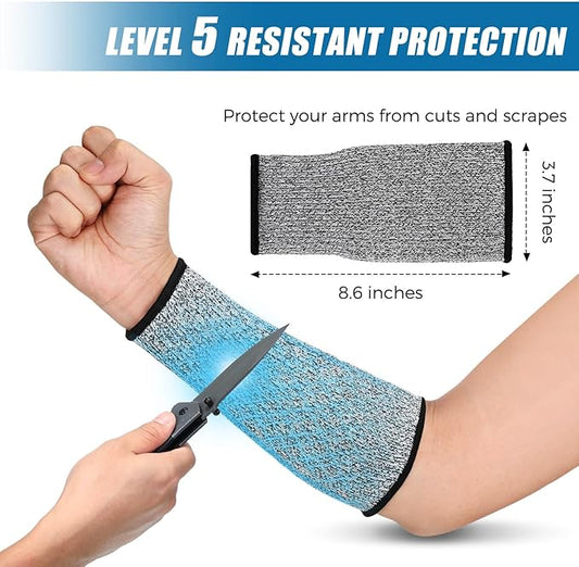 2 Pairs Cut Resistant Sleeve Arm Protection Level 5 Protection Safety Protective Sleeves Arm Protectors for Men Women(8.6 x 3.7 Inches,Gray)