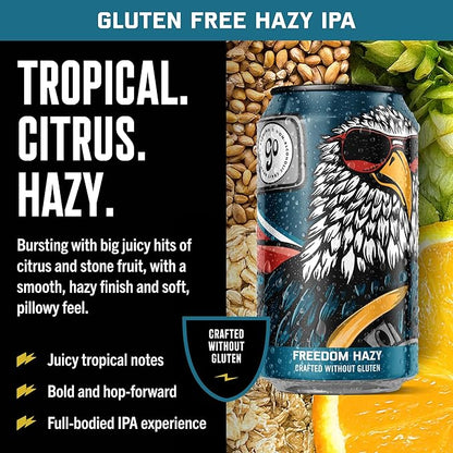 Go Brewing - Freedom West Coast Pale, Amber, and Hazy IPA Non-Alcoholic Craft Beer - Small Batch Brew with Classic Ingredients - Low-Calorie & Crafted Without Gluten - Bold, Balanced Taste (12 Oz, 12 Cans)