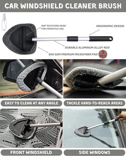 18Pcs Professional Car Interior Detailing Kit All-in-One Cleaning Tools for Windows, Dashboard, Vents, Windshield Cleaner Brush, Magic Sponge, Chamois Cloth, Detailing Brushes & Accessories