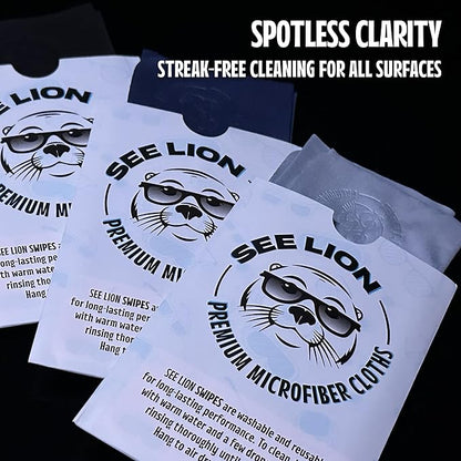 cellhelmet See Lion Swipes | Microfiber Lens Cleaning Cloths – Ultrasoft, Reusable Wipes for Glasses, Screens, and Lenses (Light Blue/Navy, 6-Pack)