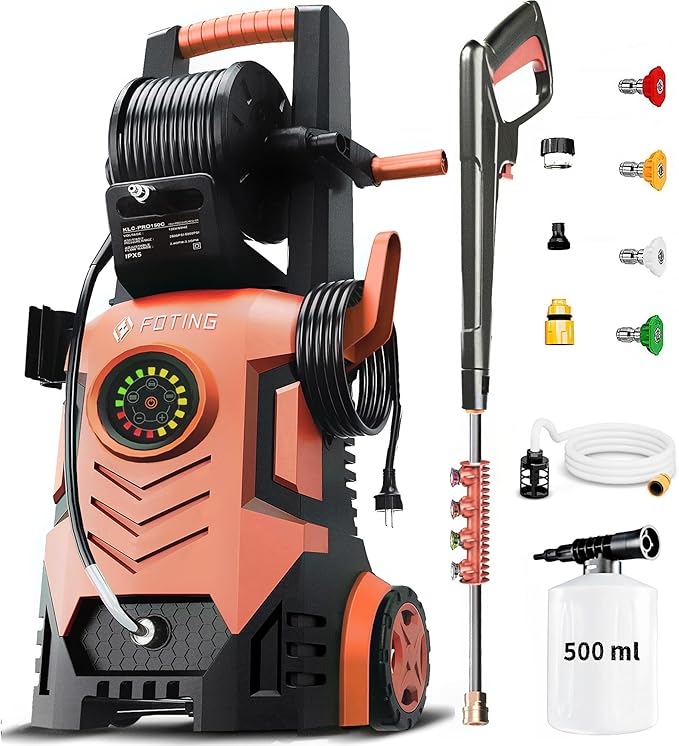 2026Upgraded Pressure Washer 5000PSI with Adj-8-Level Touch Screen, 34" Tall Power Washer, 4 Quick Connect Nozzles, Inlet Hose&Filter&500mlFoam Cannon for Cars/Fences/Driveways,Red