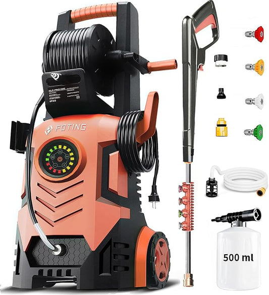 2026Upgraded Pressure Washer 5000PSI with Adj-8-Level Touch Screen, 34" Tall Power Washer, 4 Quick Connect Nozzles, Inlet Hose&Filter&500mlFoam Cannon for Cars/Fences/Driveways,Red