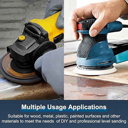 5 Inch 8 Hole Rhombus Sanding Discs Diamond Shape 140PCS Blue Sandpaper Discs Hook and Loop Sandpaper Orbital Sander Sandpaper 60/80/100/120/150/180/240/320/400/600 Grit with 2 Interface Pads