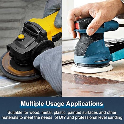 5 Inch 8 Hole Rhombus Sanding Discs Diamond Shape 140PCS Blue Sandpaper Discs Hook and Loop Sandpaper Orbital Sander Sandpaper 60/80/100/120/150/180/240/320/400/600 Grit with 2 Interface Pads