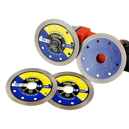LOZLIN 3-Pack 4.5" Diamond Multi-Purpose Saw Blades - Heavy Duty Angle Grinder Discs for Cutting Marble/Quartz/Stone/Tile/Metal/Plastic (Black Rippled, 3)