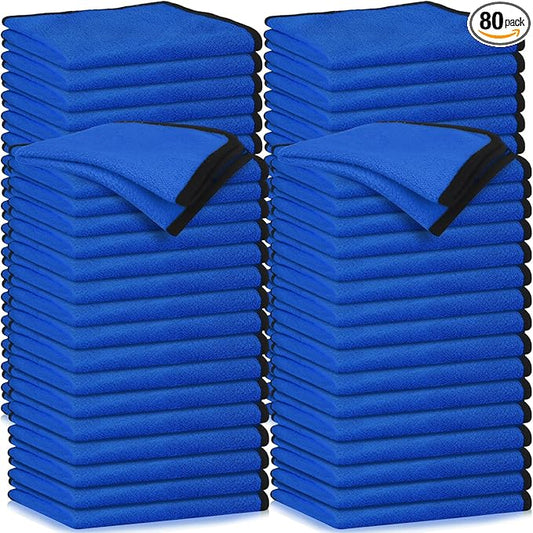 Tallew 80 Pcs Microfiber Towels 16 Inch x 16 Inch Microfiber Cloth Car Drying Towels for Cars Washing Polishing Office Windows Cleaning Household Supplies (Blue)