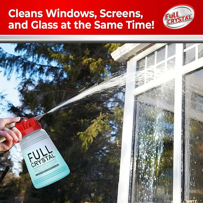 Full Crystal Window Cleaning Kit- 4 oz Glass Cleaner and Bottle with 27ft Reach will clean up to 20 Windows- Scrub Free, Rinse Free Glass Cleaner Spray Removes Dirt, Grime and Water Deposits