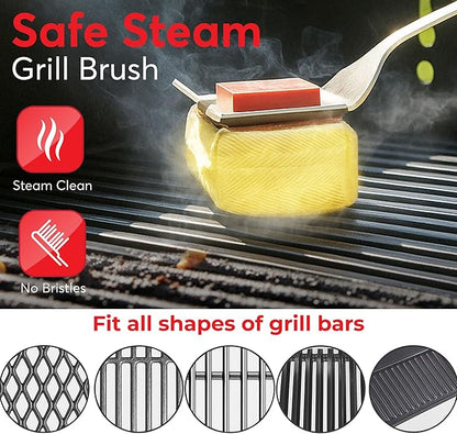 Kicott Grill Brush Bristle Free - Safe Grill Brush for Outdoor Grill, SteamWizards BBQ Grill Cleaning Brush Kit, Replaceable Head Fire Resistant Grill Scraper Tool, Dishwasher Safe, Gift for Men/Dad