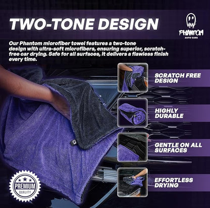 Phantom Drying Towel - 1600 GSM, Large 24" x 36", Ultra-Absorbent Twisted Loop Microfiber, Premium Quality for Cars, Trucks & Multi-Purpose Use